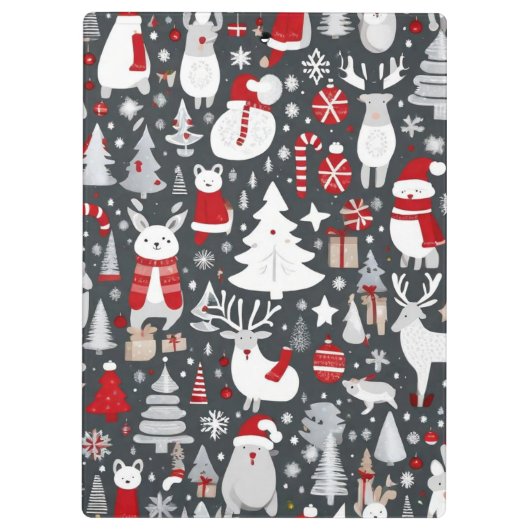 Weihnachtsmuster Snowman Santa Bäume graue Dekorat Klemmbrett (Rückseite)