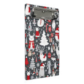 Weihnachtsmuster Snowman Santa Bäume graue Dekorat Mini Klemmbrett (Schrägansicht)