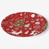 Weihnachtsmuster Snowman Santa Bäume graue Dekorat Pappteller (Schrägansicht)
