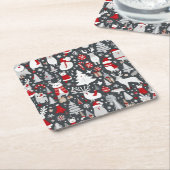 Weihnachtsmuster Snowman Santa Bäume graue Dekorat Rechteckiger Pappuntersetzer (angewinkelt)