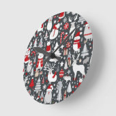 Weihnachtsmuster Snowman Santa Bäume graue Dekorat Runde Wanduhr (Winkel)
