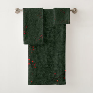 Weihnachtsmuster Tannennadeln und rote Beeren Badhandtuch Set