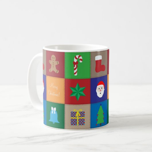 Weihnachtsmuster-Tasse - farbenfroher Hintergrund Kaffeetasse (Vorderseite Links)