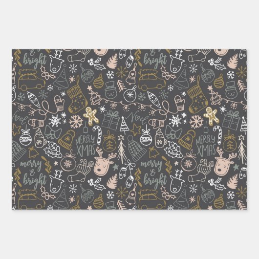 Weihnachtsmuster Umhüllungspapierblätter Geschenkpapier Set (Vorderseite)