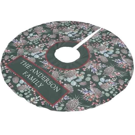 Weihnachtsmuster und Name Polyester Weihnachtsbaumdecke (Schrägansicht)