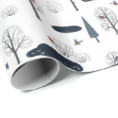 Weihnachtsmuster von Bäumen, Teichen, Vögeln im Sc Geschenkpapier (Rolleneckpunkt)