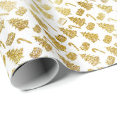 Weihnachtsmuster von Bäumen und Kanuchen. Golden O Geschenkpapier (Rolleneckpunkt)