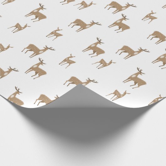 Weihnachtsmuster von gelben Hirschen auf Weiß Geschenkpapier (Ecke)
