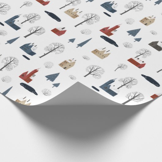 Weihnachtsmuster von Häusern, Bäumen, Teich oder S Geschenkpapier (Ecke)