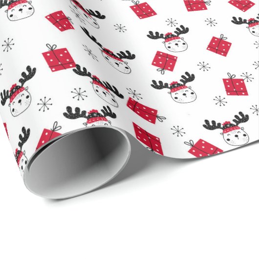 Weihnachtsmuster von Hirsch, Geschenk, Schneeflock Geschenkpapier (Rolleneckpunkt)