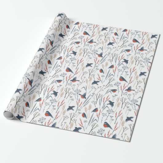 Weihnachtsmuster von Roten Robin Birds und Pflanze Geschenkpapier (Ungerollt)