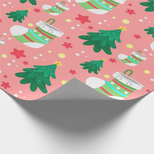 Weihnachtsmuster von Strümpfen der Sterne Bäume Geschenkpapier (Ecke)