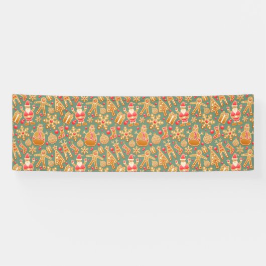 Weihnachtsmuster (Weihnachtsmann und Lebkuchen) Banner (Horizontal)