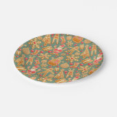 Weihnachtsmuster (Weihnachtsmann und Lebkuchen) Pappteller (Schrägansicht)