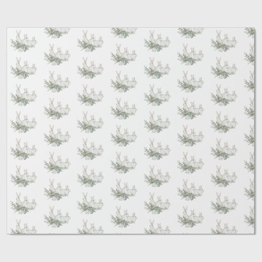 Weihnachtsmuster Weißer Bunny Rabbit Hare Geschenk Geschenkpapier (Flach)