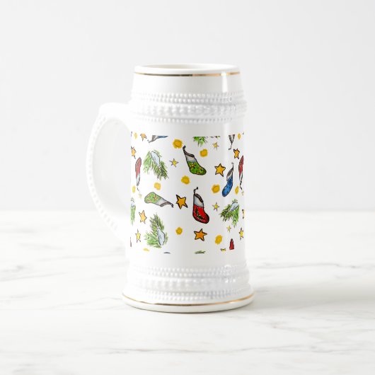 Weihnachtsmustersumie Bierglas (Vorderseite Links)