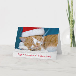 Weihnachtsmütze für Tabbykatze Feiertagskarte