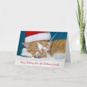 Weihnachtsmütze für Tabbykatze Feiertagskarte (Vorderseite)