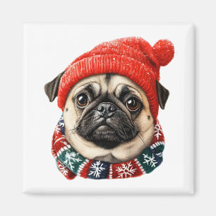 Weihnachtsmütze süßer Mops Magnet