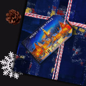 Weihnachtsnacht in einem beleuchteten Dorf Geschenkanhänger