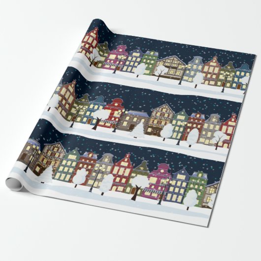 Weihnachtsnacht - Schneefall-Landschaft Geschenkpapier (Ungerollt)