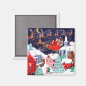 Weihnachtsnacht vor Weihnachten Nordisches Dorf Magnet (Vorderseite/Rückseite)