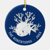 Weihnachtsnachtsfest Navy Blue Sand Dollar Foto Keramik Ornament (Vorne)