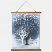 Weihnachtsnachtsmärchen. Fantasiewald, Schnee Wandteppich Mit Holzrahmen (Vorderseite 2)