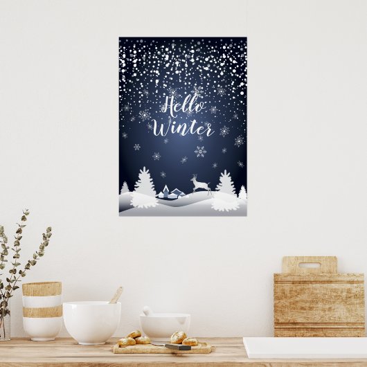 Weihnachtsnachtsnacht Märchen Fantasy Snowy Forest Poster (Küche)