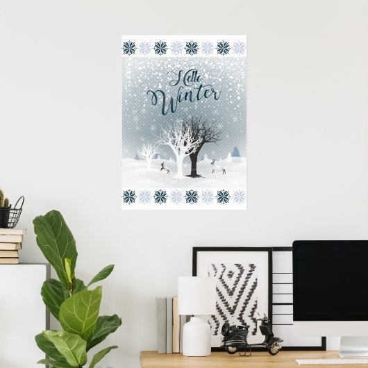 Weihnachtsnachtsnacht Märchen Fantasy Snowy Forest Poster (Heimbüro)
