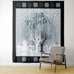 Weihnachtsnachtsnacht Märchen Fantasy Snowy Forest Wandteppich
