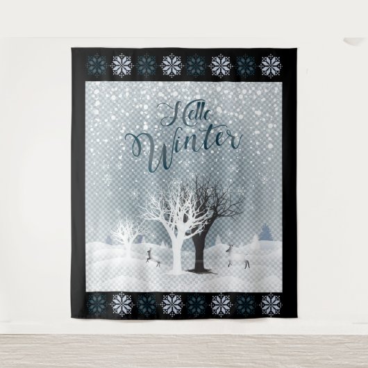 Weihnachtsnachtsnacht Märchen Fantasy Snowy Forest Wandteppich (Vorderseite)