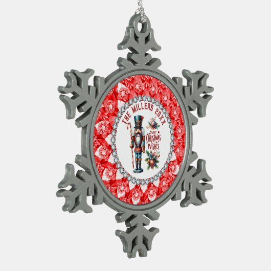 Weihnachtsnährungsmittel Red Diamonds Frame Schneeflocken Zinn-Ornament (Links)