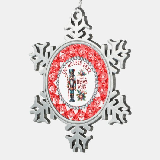 Weihnachtsnährungsmittel Red Diamonds Frame Schneeflocken Zinn-Ornament (Rechts)