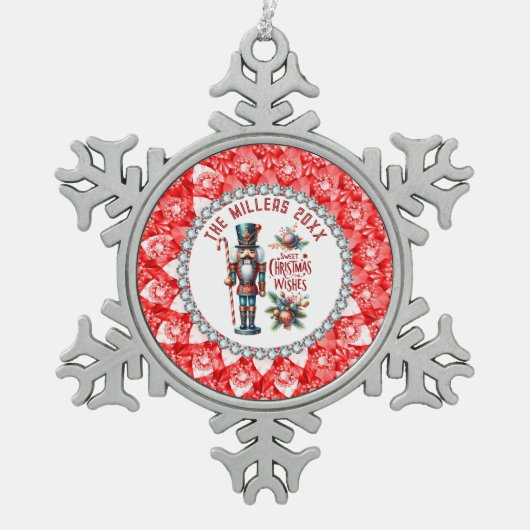 Weihnachtsnährungsmittel Red Diamonds Frame Schneeflocken Zinn-Ornament (Vorderseite)