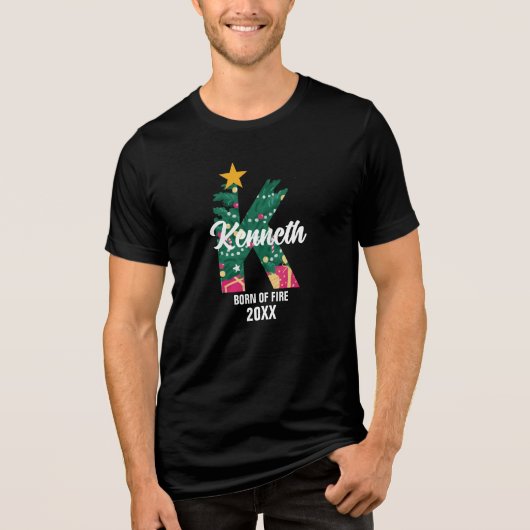 Weihnachtsname Erstgeburt Mit Monogramm Tri-Blend Shirt (Vorderseite)
