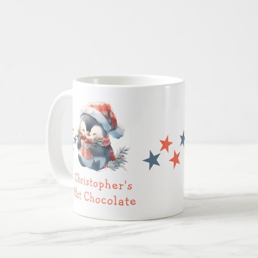 Weihnachtsname Pinguin graue heiße Schokolade Tass Kaffeetasse (Vorderseite Links)