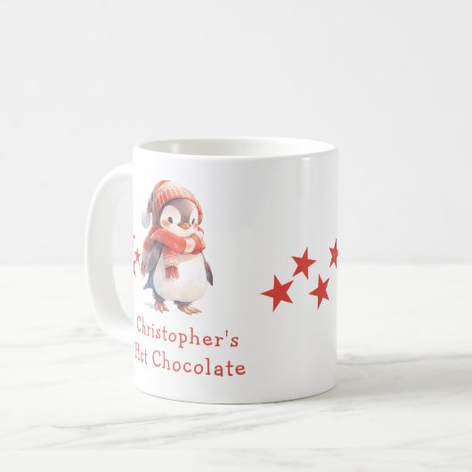 Weihnachtsname Pinguin Rote Schokolade Tasse (Vorderseite Links)