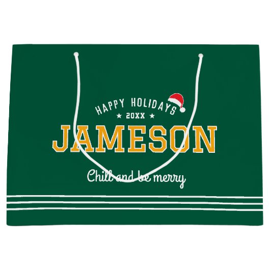 Weihnachtsname Typografie Grüne Weihnachtsmannmütz Große Geschenktüte (Vorderseite)