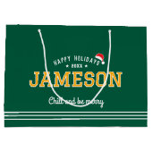 Weihnachtsname Typografie Grüne Weihnachtsmannmütz Große Geschenktüte (Rückseite)