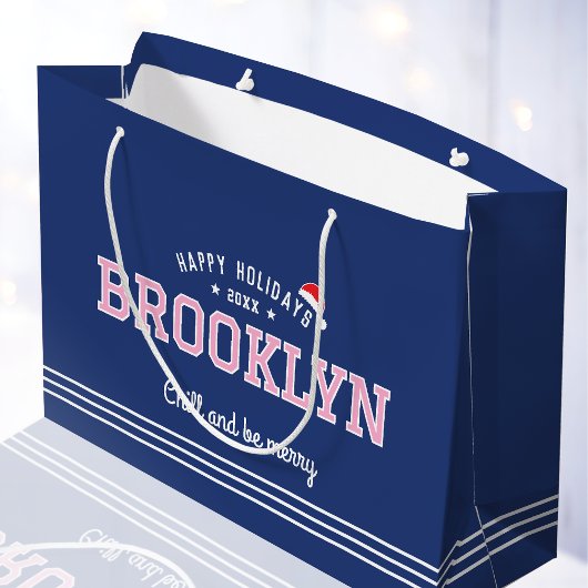 Weihnachtsname Typografie Navy Pink Rot Weihnachts Große Geschenktüte