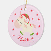 Weihnachtsname Unicorn Personalisiert Keramik Ornament (Links)