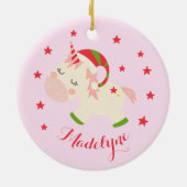 Weihnachtsname Unicorn Personalisiert Keramik Ornament (Hinten)