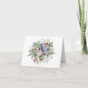 Weihnachtsnatur-Illustration mit Vogel und Beeren Karte