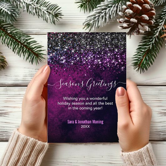 Weihnachtsneujahr lila Tropfen aus schwarzem Glitz