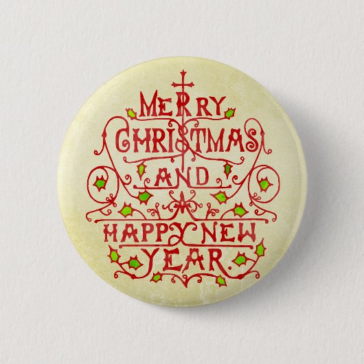 Weihnachtsneujahr Vintage Typografie Button (Vorderseite)