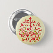 Weihnachtsneujahr Vintage Typografie Button (Vorne & Hinten)