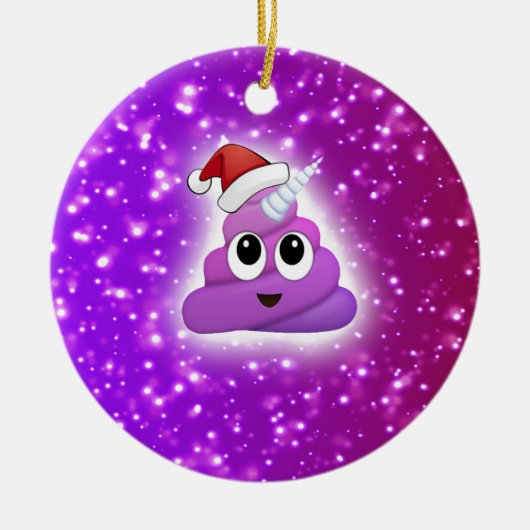 Weihnachtsniedlicher Unicorn kacken Emoji Glühen Keramikornament (Vorne)