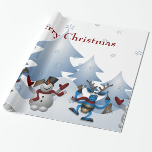 Weihnachtsniedliches Snowman-und -ren-Band Geschenkpapier
