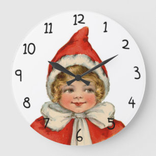Weihnachtsniedliches Vintages Elf-Mädchen Große Wanduhr